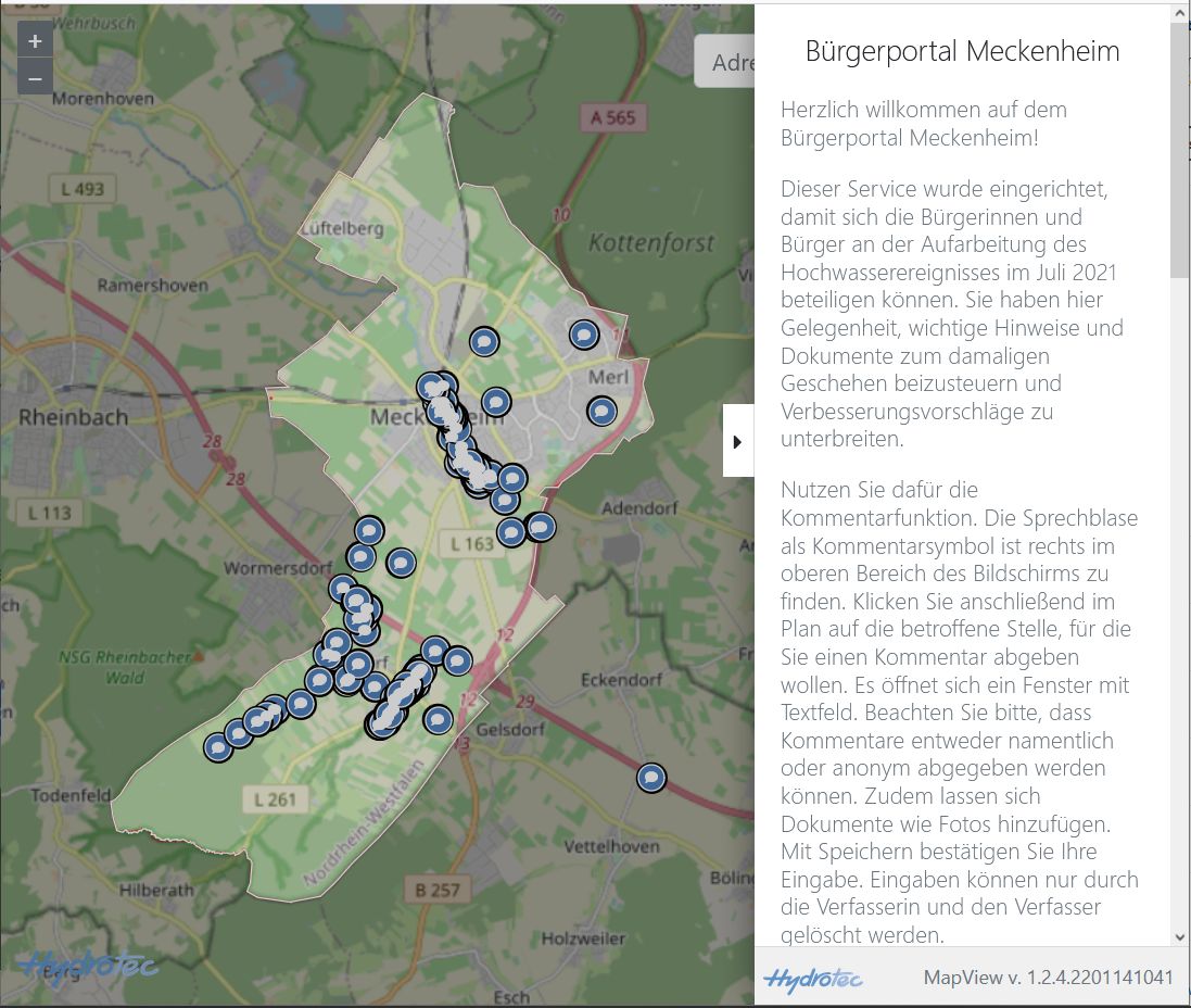 Portal Hochwasseraufarbeitung mit HydroAS MapView